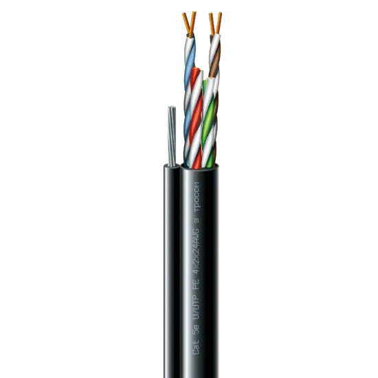  Зображення ЗЗКМ Cat. 5e U/UTP  РЕ steel cord 4x2x24 AWG (k) трос (70910181) бухта 500м. 