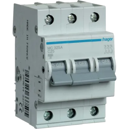  Зображення Hager Hager In=25 А, 3п, С, 6 kA, 3м MC325A 