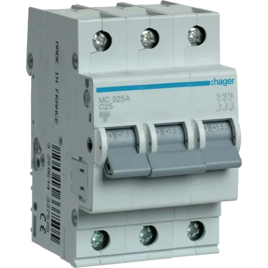  Зображення Hager Hager In=25 А, 3п, С, 6 kA, 3м MC325A 