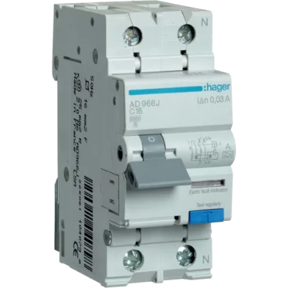  Зображення Hager Hager 1+N С16/30mA 6кА, тип-A AD966J 