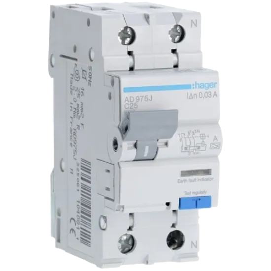  Зображення Hager Hager 1+N С25/30mA 6кА, тип-A AD975J 